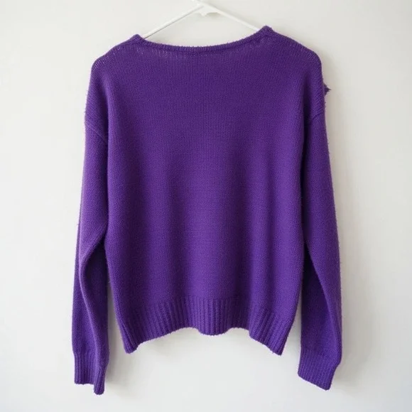 Vintage Bramble Lane Purple Silk Angora Blend Bow Collar Sweater Womens Medium - Picture 2 of 8